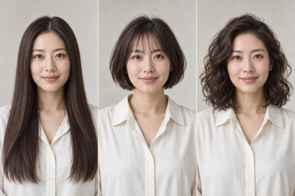 긴 생머리, 단발, 웨이브의 동일한 인물 사진